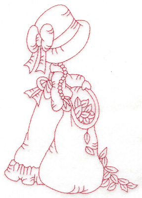 Embroidery Design: Girl with leaf bag large 4.25w X 6.03h