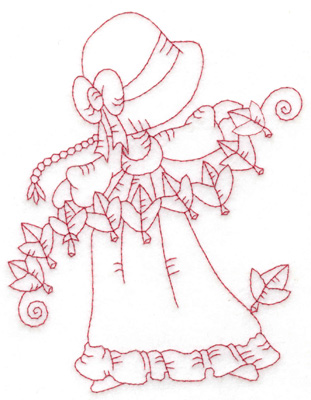 Embroidery Design: Girl stringing leaves large 4.61w X 6.03h