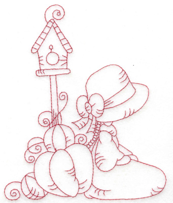 Embroidery Design: Girl kneeling with pumpkins large 4.96w X 6.04h