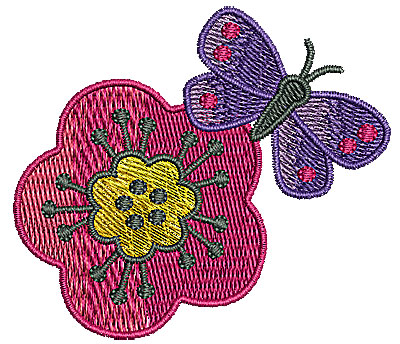 Embroidery Design: Butterfly on flower 2.74w X 2.40h