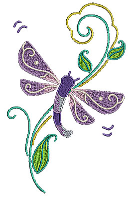 Embroidery Design: Dragonfly with vine 4.07w X 6.50h