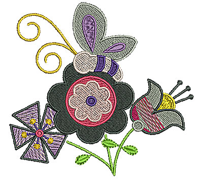 Embroidery Design: Flowers with butterfly 4.27w X 4.00h