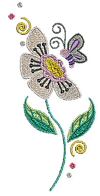 Embroidery Design: Flower with butterfly 3.21w X 6.97h