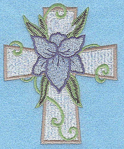 Embroidery Design: Cross with blue flower small 3.09w X 3.83h