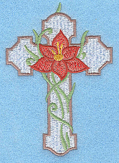 Embroidery Design: Cross with orange flower small 2.65w X 3.81h