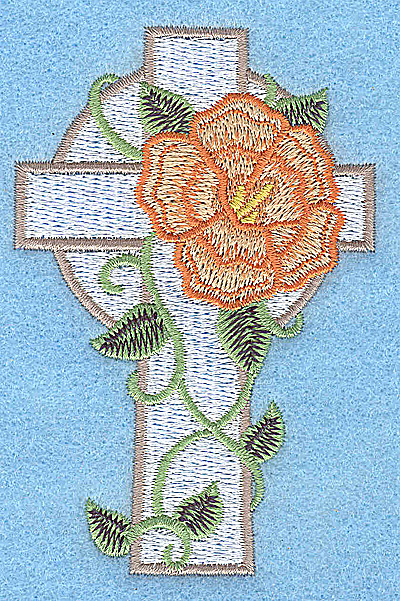 Embroidery Design: Cross with peach flower small 2.54w X 3.87h