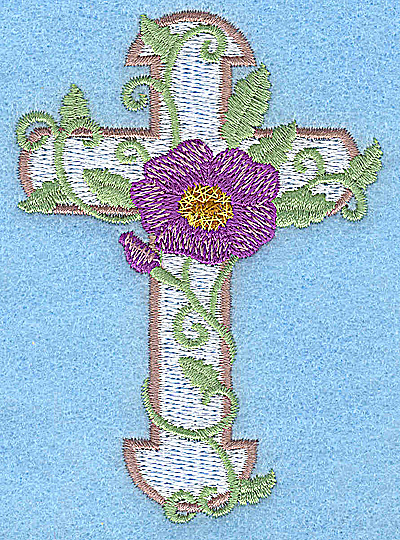 Embroidery Design: Cross with pansy small 2.75w X 3.85h