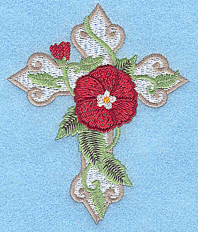 Embroidery Design: Cross with poppy small 3.14w X 3.82h
