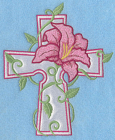 Embroidery Design: Cross applique with lily 5.98w X 4.97h