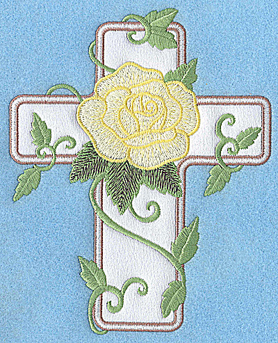 Embroidery Design: Cross applique with rose 6.22w X 4.95h