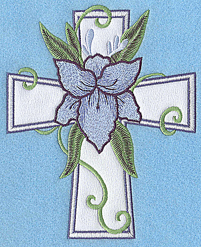 Embroidery Design: Cross applique with blue flower 6.01w X 4.87h