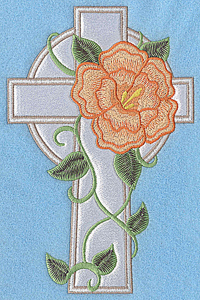 Embroidery Design: Cross applique with peach flower 6.91w X 4.54h