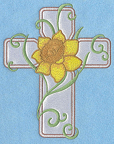 Embroidery Design: Cross applique with daffodil 6.24w X 4.96h