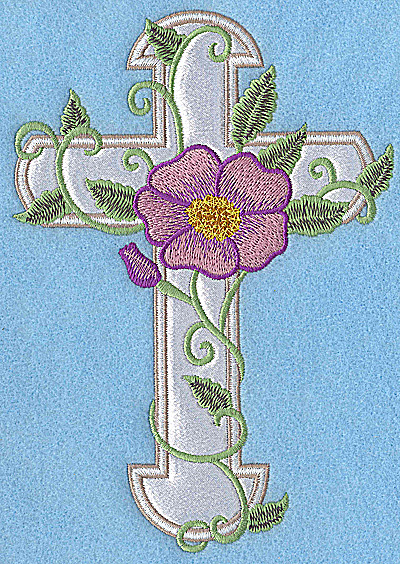 Embroidery Design: Cross applique with pansy 6.93w X 4.88h