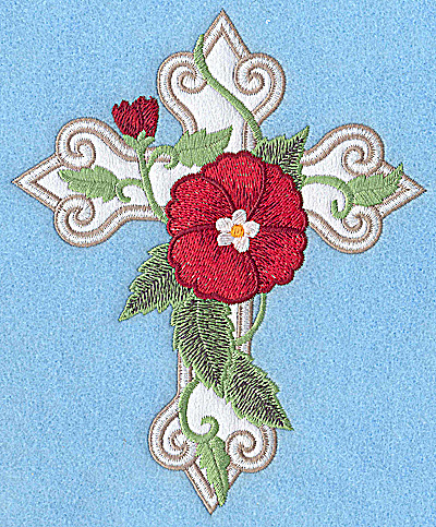 Embroidery Design: Cross applique with poppy 6.02w x 4.96h