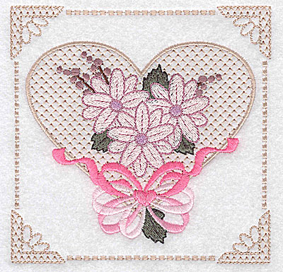 Embroidery Design: Floral design with heart and ribbons F large 4.97w X 4.96h