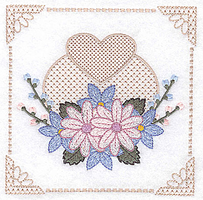 Embroidery Design: Floral design with buds and heart I large 4.97w X 4.96h