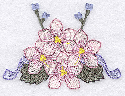 Embroidery Design: Flowers ribbons and buds D 3.42w X 2.51h