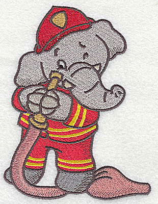 Embroidery Design: Elephant fireman with hose large 3.73w X 4.94h