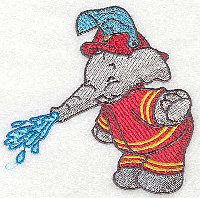 Embroidery Design: Elephant fireman trunk watering large 4.94w X 4.91h
