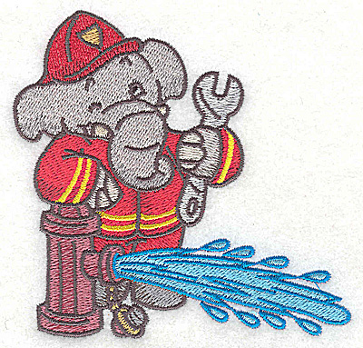 Embroidery Design: Elephant fireman at hydrant 3.83w X 3.80h