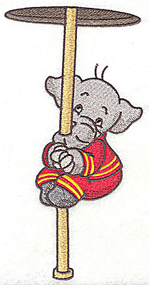 Embroidery Design: Elephant fireman on long fire pole 3.54w X 6.92h