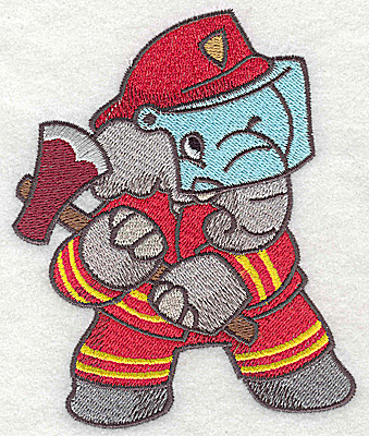 Embroidery Design: Elephant fireman with axe large 3.81w X 4.66h