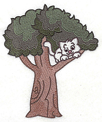 Embroidery Design: Kitten in tree4.19w X 5.02h
