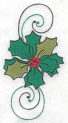Embroidery Design: Holly with swirls large 2.55w X 4.89h