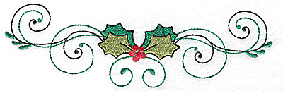 Embroidery Design: Horizontal Holly with swirls 6.95w X 2.08h