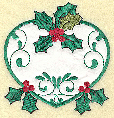 Embroidery Design: Heart with Holly applique large 4.63w X 4.91h