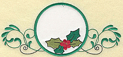 Embroidery Design: Holly in applique circle large 6.99w X 3.18h