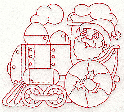 Embroidery Design: Locomotive with Santa redwork 3.82w X 3.39h