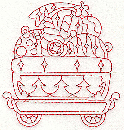 Embroidery Design: Train with ornaments redwork 3.45w X 3.73h
