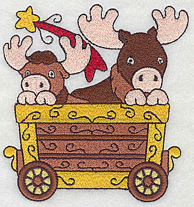 Embroidery Design: Train with moose large 4.51w X 4.81h
