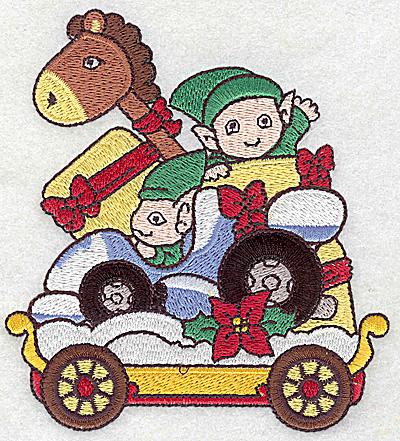 Embroidery Design: Train with elves large 4.30w X 4.74h
