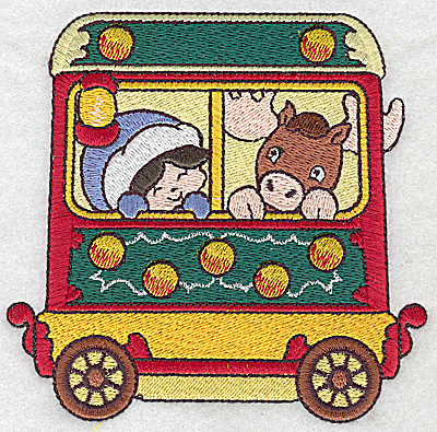 Embroidery Design: Train with child and moose large 4.80w X 4.64h