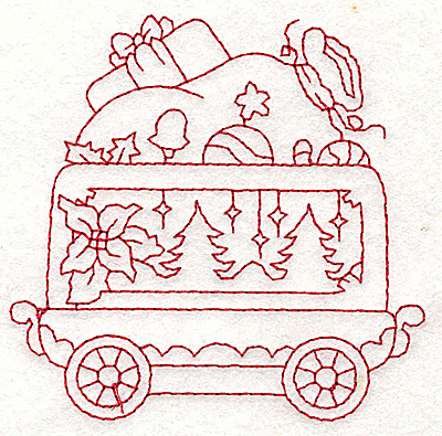 Embroidery Design: Train with Santa's sack redwork 3.55w X 3.51h
