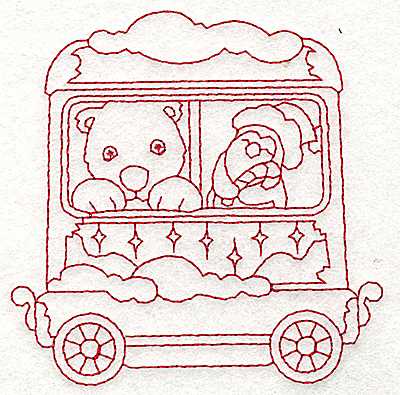 Embroidery Design: Train with polar bear and penguin redwork 3.78w X 3.82h