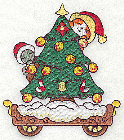 Embroidery Design: Train with Christmas tree large 4.30w X 4.91h