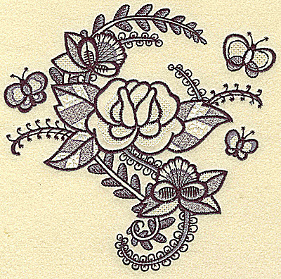 Embroidery Design: Rose and butterfly large 6.27w X 6.14h