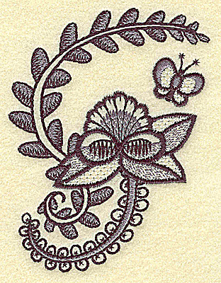 Embroidery Design: Floral fan with butterfly and vines 2.97w X 3.84h