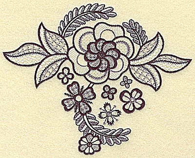 Embroidery Design: Large bloom with mini flowers 6.93w X 5.62