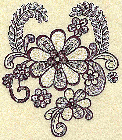 Embroidery Design: Daisy vines and swirls large 5.83w X 6.79h