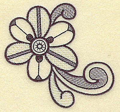 Embroidery Design: Flower and swirls 3.72w X 3.58h