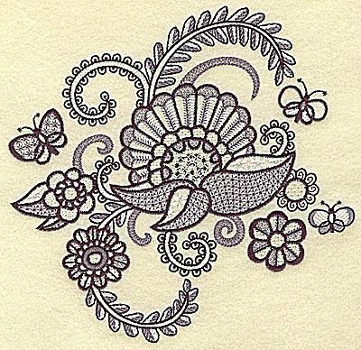 Embroidery Design: Flowers butterflies and vines large 6.98w X 6.78h