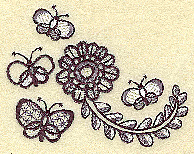Embroidery Design: Butterflies and flower 3.89w X 3.04h