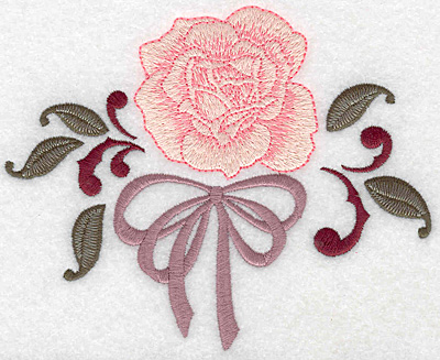 Embroidery Design: Rose and bow 5.73w X 4.60h