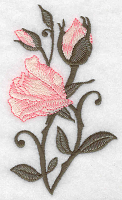 Embroidery Design: Rose opening with buds long 2.83w X 4.97h