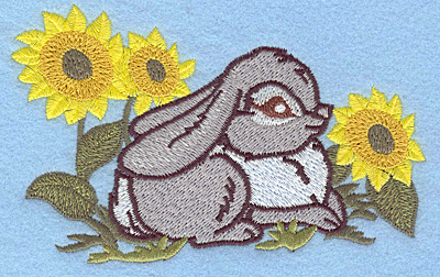 Embroidery Design: Bunny amid sunflowers large 4.99w X 3.21h